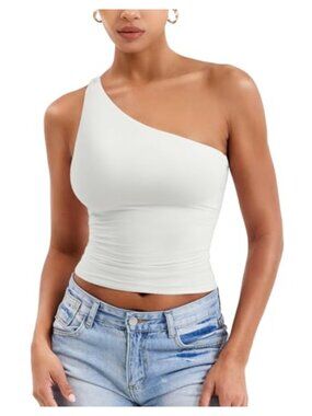 One Shoulder Tank Top Adjustable Strap Double-Lined Crop Cami